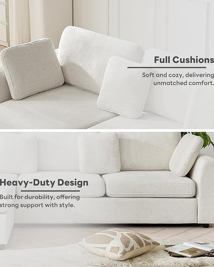 Tbfit L Shaped Couch, Oversized 108" Modular Sectional Sofa with Convertible Chaise, Comfy 4 Pillows Sofa for Living Room, White