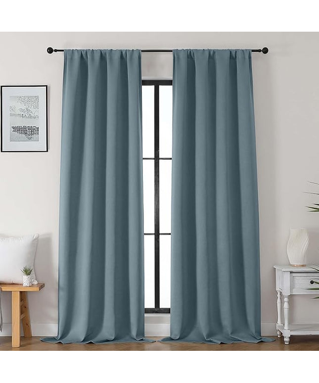 Gwine Stone Blue Blackout Curtains for Bedroom 96 Inch Length, Room Darkening Energy Saving Black Out Curtains for Living Room, Window Treatment Drapes with Rod Pocket, Each 40" Wx96 L, 2PCS