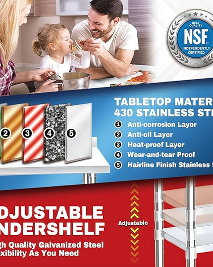 DuraSteel NSF Stainless Steel Table - 24 x 30 Inch Metal Work Table w/Undershelf - Commercial Kitchen, Restaurant, Garage, Laundry - Outdoor Stainless Steel Prep Tables Countertop Island Grill Small