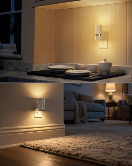 DORESshop LED Night Light 2 Pack, White Cylinder Dimmable Night Light Plug in, Slide Brightness Adjustable, Night Lights with Dusk to Dawn Sensor, 3000K Warm White for Bedroom, Bathroom, Hallway