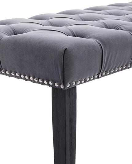 KCC Button-Tufted Ottoman Bench, Upholstered Bedroom Benches Velvet Footrest Stool Accent Bench for Entryway Dining Room Living Room Bedroom End of Bed, Dark Gray