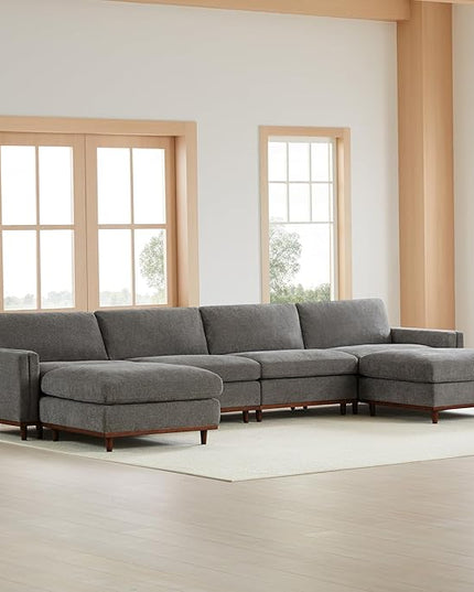 CHITA Super Large Luxury U Shape Convertible Sectional Modular Sofa, Down Filled Modern Sofa, Deep Seat Cloud Couch, 153 inch Width, 6 Seat Couch with Solid Wood Leg,2 Ottomans,Grey