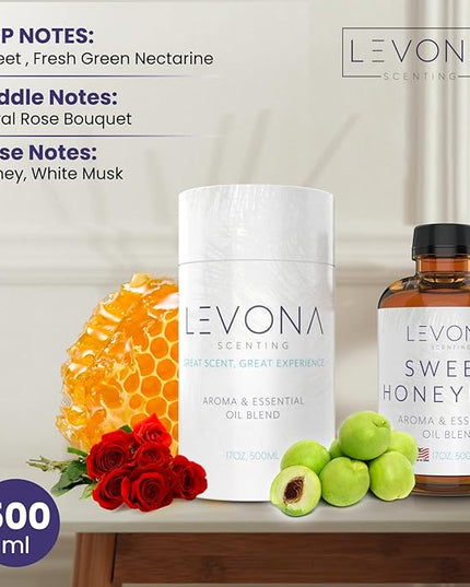 Levona Scent Oil Diffuser Essential Oils: Essential Oils Home Luxury Scents - Sweet Honeydew Essential Oil - Sweet & Fresh Notes of Nectarine and Floral Rose Essential Oil - 500 Ml Fragrance Oils