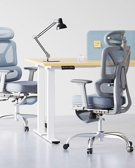 FLEXISPOT ErgoX Premium Ergonomic Office Chair with Footrest- Adjustable 3D Armrests, Dynamic Lumbar Support, Recline & Tilt Function, Mesh Seat, for Home & Office Use,Foam Blue