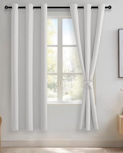 JIUZHEN Greyish White Blackout Curtains for Bedroom - Light Blocking and Noise Reducing Grommet Curtains for Living Room Darkening Curtains, Set of 2 Window Curtain Panels, 38 x 72 Inch Length