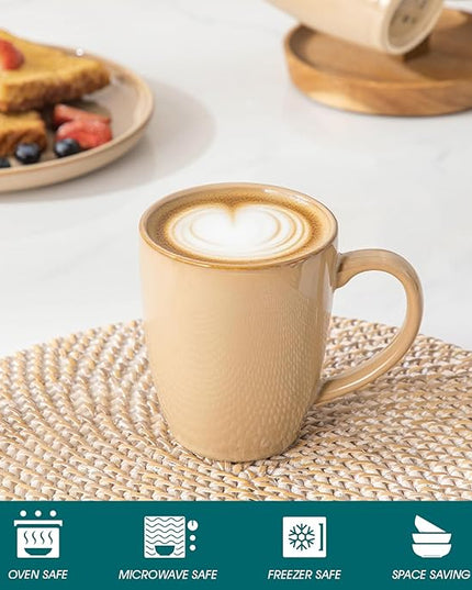 vancasso PLAYA Ceramic Coffee Mug Set of 6, 12 Oz Tea Cups with Handle for Latte, Tea, Cappuccino, Milk, Cocoa, Microwave&Dishwasher Safe, Brown