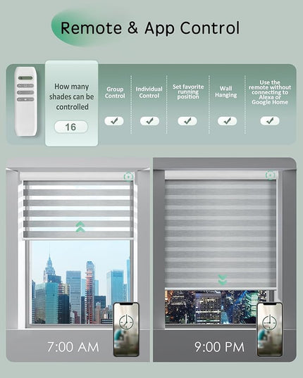 Yoolax Motorized Zebra Blinds, Remote Zebra Shades for Indoor Windows, Motorized Shades with Remote Light Control Horizontal Window Blinds Custom Size(60% Shading Sheer Gray)