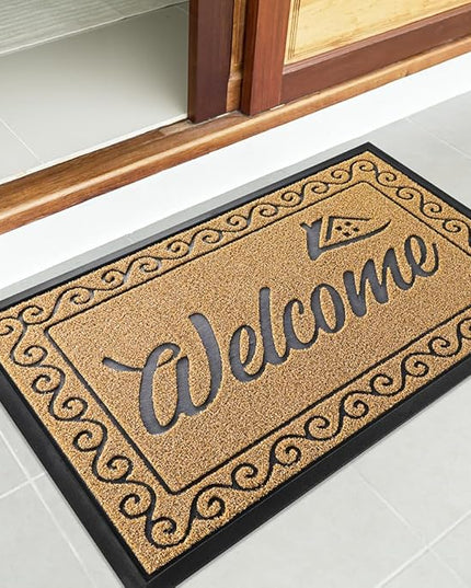 Yimobra Welcome Front Door Mat, Heavy Duty Easy Clean Doormat Indoor Outdoor, Waterproof Quick Dry Floor Mat for Home, Garage, Hign Traffic Areas, Non Slip, Low Profile, 29.5X17 Inches, Yellow