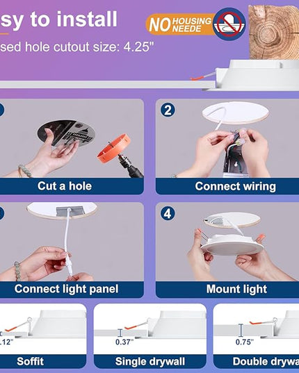 Smart Recessed Lighting 4 Inch RGBCW Color Changing 12W LED Downlight with Junction Box,1080 Lumen Recessed Ceiling Light Compatible with Alexa,Dimmable by Bluetooth Control -12Pack