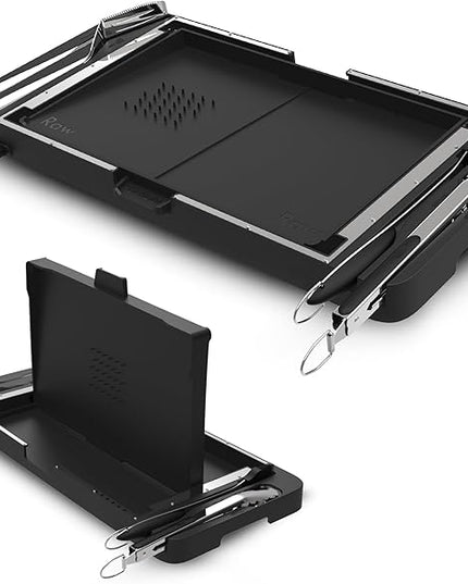 Grillbot FlipTray Dual-Sided Grilling Prep and Serving Tray - Raw/Cooked Food Separation, BBQ Grill Carry System Tray, Built-in Stainless Tools, BPA-Free, Dishwasher Safe, Tray for Outdoor Grill