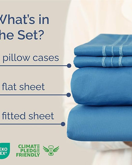 Full Size 4 Piece Sheet Set - Comfy Breathable & Cooling Bed Sheets Set - Hotel Luxury Bedding for Women, Men, Kids, Teens, Boys & Girls - Deep Pockets, Soft and Wrinkle Free - Oeko-Tex - Denim Blue