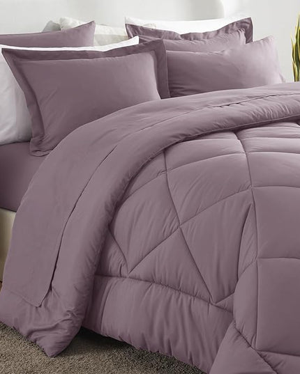 CozyLux King Size Comforter Set Dusty Purple - 7 Pieces Bed in a Bag King, Soft Bed Set for All Seasons, Bedding Set with Down Alternative Comforter, Sheets, Pillowcases & Shams, Grayish Purple
