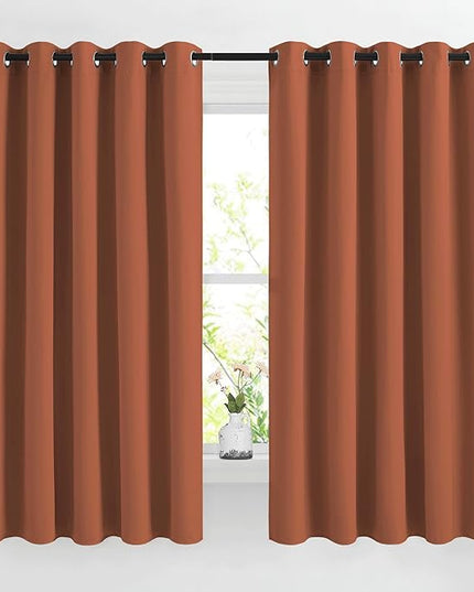 NICETOWN Burnt Orange Window Treatments 66 inch Length 2 Panels Set, Grommet Blackout Room Darkening Thermal Curtains Sound Reducing for Bedroom/Kid Room, W66 x L66
