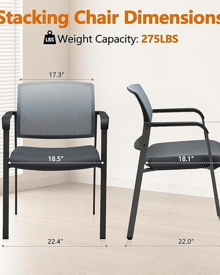 CLATINA Mesh Back Stacking Arm Chairs with Upholstered Fabric Seat and Ergonomic Lumbar Support for Office School Church Guest Reception Grey (Gray-8 Pack)