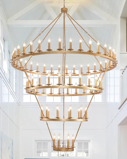 4 Tier Gold Wagon Wheel Chandelier,Extra Large 60-Inch 78-Light Circle Light Fixture,Round Chandeliers for Foyer Entryway Dining Room Living Room High Ceilings