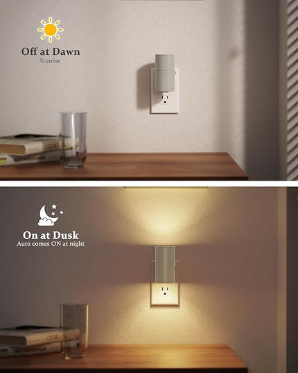 JandCase Night Lights Plug into Wall, Dimmable Gray Night Lights with Dusk to Dawn Light Sensor, Soft White 3000K, 0-100LM Adjustable Brightness Nightlight for Hallway Bathroom, 2 Pack