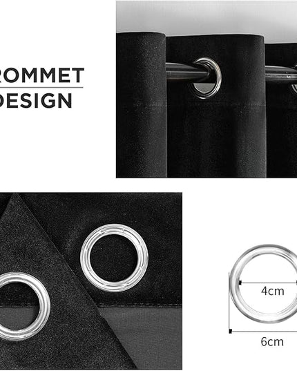 Joydeco Black Velvet Curtains 108 Inches Long, Luxury Grommet Blackout Curtain 2 Panels, Thermal Insulated Privacy Room Darkening Window Drapes for Bedroom Living Room Home Theatre (52Wx108L)