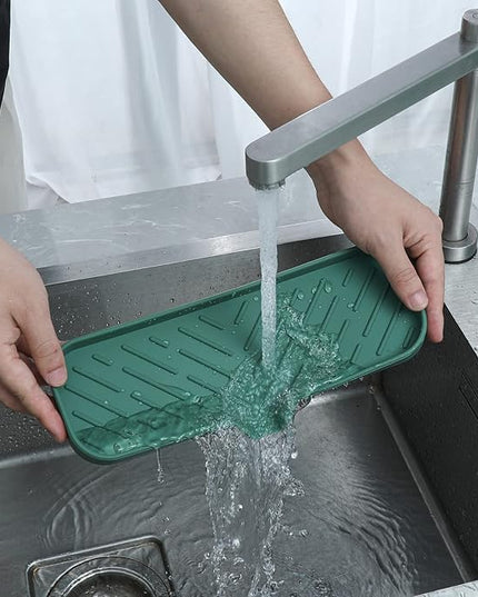 Silicone Bathroom Soap Dishes with Drain Spout-Bathroom and Kitchen Sink Organizer,Sponge Holder,Dish Soap Tray,Perfect for Dispenser,Scrubber,Bottle,Cup on Sink or Counter-Green 12"×4"