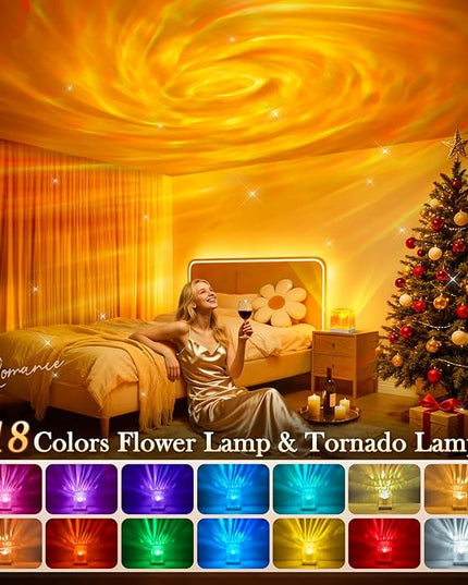 Galaxy Projector for Bedroom,18-Color Solar System Kids Night Light Projector for Bedroom,Remote Night Light for Kids Flower Lamp Tornado lamp Pink Lights,17 Year Old Girl Gift Ideas Purple Room Decor