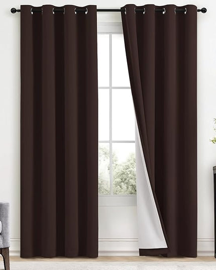 Yakamok Room Darkening 100% Blackout Curtains Grommet Window Treatments with 2 Thick Layers-Brown Thermal Insulated Drapes Set of 2 Panels for Bedroom Living Room 52 Inches by 96 Inches Length