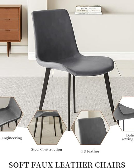 5PCS 47.2"- 62.9" Extendable Dining Table Set, Kitchen Table with PU Leather Dining Chairs for 4-6 Person, Thickened Expandable MDF Wooden Table with Metal Legs