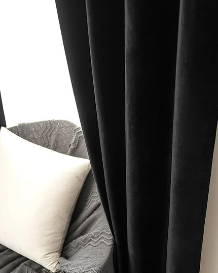 MIULEE Black Velvet Curtains 84 Inches Long Halloween Room Darkening Blackout Curtains with Grommet Top for Bedroom/Living Room Light Blocking Thermal Insulating Soundproof Set of 2