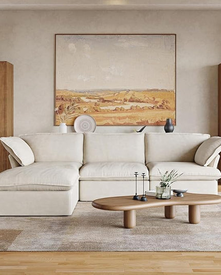 JACH L Shape Modular Couches, Deep Couch Sectional Couch with Chaise Ottoman, Modern Comfy Cloud Sectional Sofas, Cushion Covers Removable, Two Corners and A Middle Sofa for Living Room (Beige)
