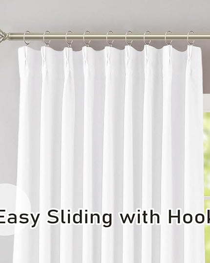 DONREN Pure Withe Pinch Pleated 50% Blackout Curtains with Hooks - 144 inches Extra Long Room Darkening Thermal Insulated Window Curtain Panels for High Ceiling Living Room 2 Panel 40" Wx144 L