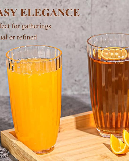 Acrylic Clear Highball Plastic Cups | Plastic Reusable Tumblers 20oz (Set of 6) | Stackable | BPA-free Tumblers | Shatterproof | Top-rack Dishwasher Safe
