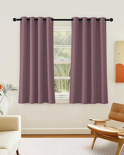 NICETOWN Room Darkening Short Curtain 54 inches Long for Living Room, Grommet Sound Reducing Thermal Insulated Curtains for Bedroom Nursery Window, 46W x 54L, 1 Piece, Dry Rose