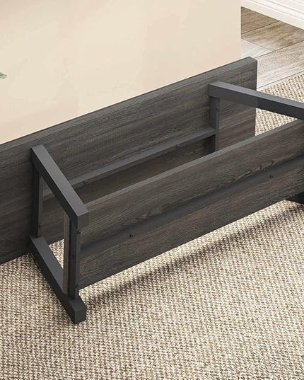 LVB Storage Bench, Industrial Indoor Entryway Bench, Wood Metal Hallway Accent Bench for Sitting, Rustic Shoe Rack Organizer Cabinet in Foyer Bedroom Living Room, Dark Gray Oak, 47 Inch Long