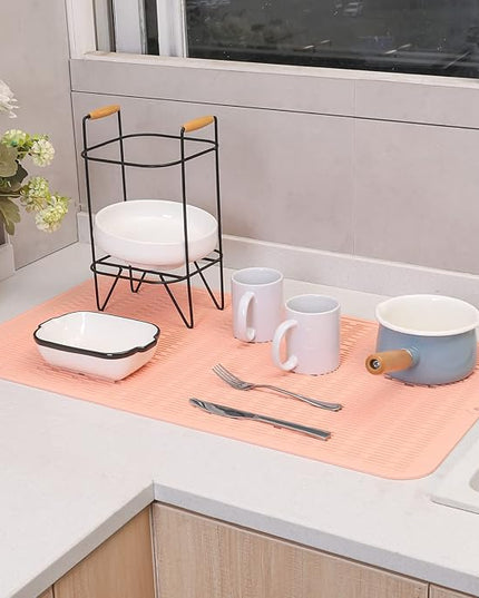 Silicone Dish Drying Mat for Multiple Usage,Easy clean,Eco-friendly,Heat-resistant Silicone Mat for Kitchen Counter or Sink,Refrigerator or Drawer Liner Pink 4XL 32 inches x 18 inches