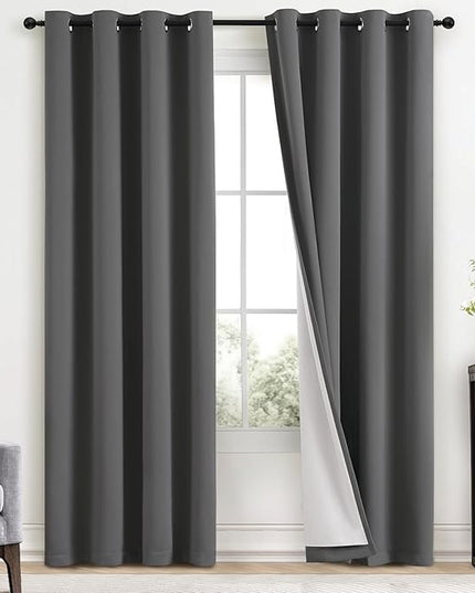 Yakamok Room Darkening 100% Blackout Curtains Grommet Window Treatments with 2 Thick Layers-Charcoal Grey Thermal Insulated Drapes Set of 2 Panels for Bedroom Living Room 52 Inches by 84 Inches Length