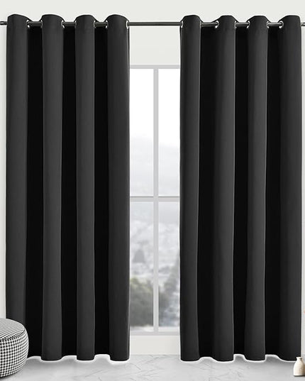 Blackout Curtains for Bedroom Thermal Insulated Light Blocking Room Darkening Curtains Solid Grommet Window Drapes for Living Room, Set of 2 Curtain Panels 52 W x 84 L inch Long Black