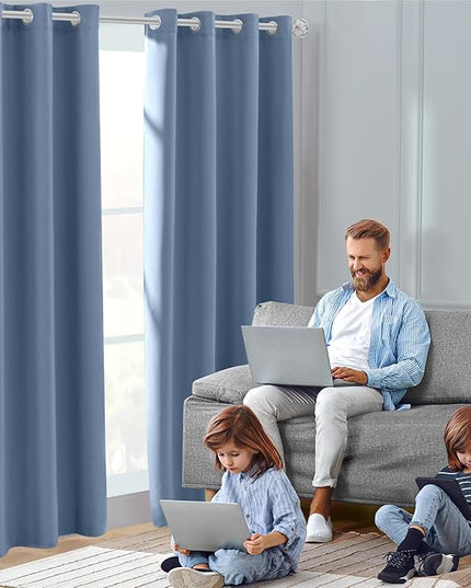HOMEIDEAS Stone Blue Blackout Curtains 52 X 84 inches Long 2 Panels Room Darkening Bedroom Window Curtains, Grommet Fall Curtains for Living Room