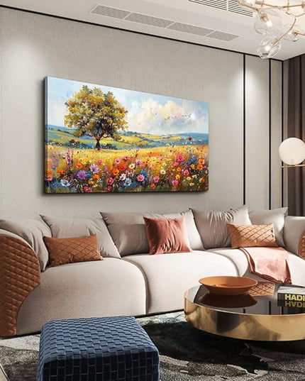 hyidecorart Large Wall Art For Bedroom Canvas Wall Decor For Living Room Office Decorations Flower Scenery Watercolour Wall Paintings Field Pictures Artwork Aesthetic Room Home Decor Hang Easy