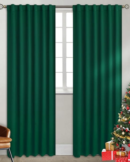 BGment Rod Pocket and Back Tab Blackout Curtains for Living Room - Christmas Emerald Green Thermal Insulated Room Darkening Curtains for Bedroom, 2 Window Curtain Panels (52 x 84 Inch, Emerald)