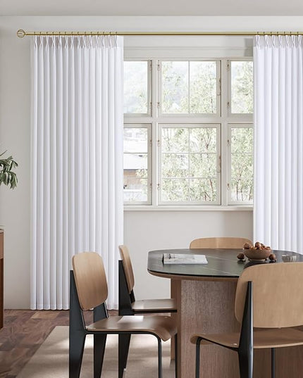 Pinch Pleated Curtains White 96 Inches Long for Living Room, Pleat Non-see-through Privacy 8 ft Drapes Room Linen Blend Boho Memory Trained Shaped Ceiling Floor Off White 96 Inch Length 2 Panels