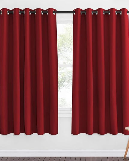 NICETOWN 66 Inch Long Blackout Curtains for Bedroom Living Room, Thermal Insulated Room Darkening Curtains, Light Blocking Blackout Drapes for Bedroom, 66" W x 66" L, 1 Panel, Burgundy Red