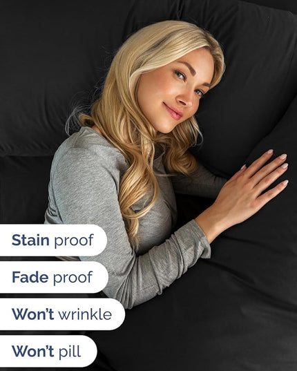 Extra Deep Twin XL Sheet Set - 4 Piece Breathable & Cooling Sheets - Hotel Luxury Bed Sheets Set - Easy & Secure Fit - Soft, Wrinkle Free & Comfy Sheets Set - Black Sheet Set with Extra Deep Pockets