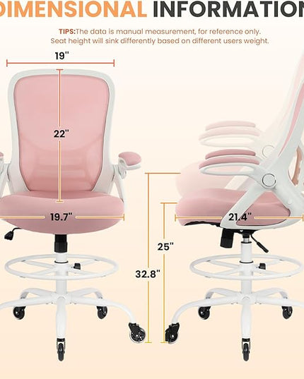 HYLONE Drafting Chair Tall Office, Ergonomic Standing Desk Stool Adjustable Drafting Chair Big Tall Drafting Office Chair Pink