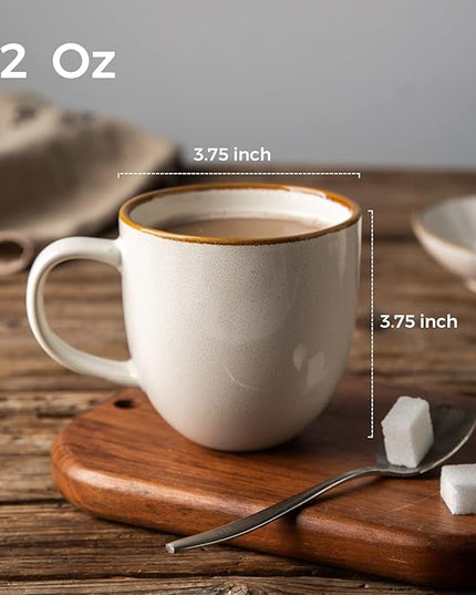 AmorArc 12oz Coffee Mugs, Ceramic Coffee Mugs set of 6 for Man, Woman, Dad, Mom, Modern Coffee Mugs with handle for Latte/Cappuccino/Milk/Cocoa. Dishwasher&Microwave Safe, White-Reactive Glaze