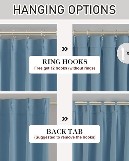 DONREN Dusty Blue Pinch Pleated Blackout Curtains with Hooks - 100 inch Length Room Darkening Thermal Insulated Window Curtain Panels for Living Room Bedroom 2 Panel 40" Wx100 L