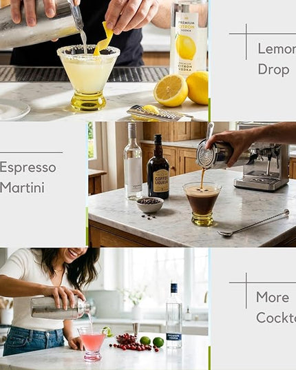 ColoVie Martini Glasses Set of 6 - Cocktail Glasses - 8oz Stemless Margarita, Bar, Dessert Glass - Colored Liquor Drinking Glassware - Cosmo, Manhattan, Espresso Martini - Cocktail Party Gift for Her