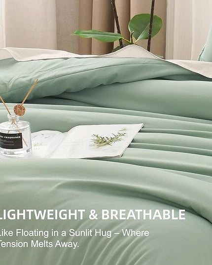 Litanika King Size Comforter Set, 3 Pieces Fluffy Lightweight Comforter King Size, All Season Solid Down Alternative Comforter Bed Set, Sage Green King