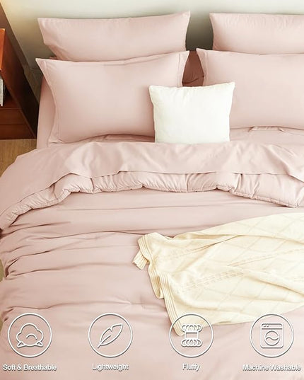 CozyLux Full Size Comforter Set Blush Pink, 7 Pieces Bed in a Bag Full Comforter Set with Sheets, Bedding Set with Down Alternative Comforter, Fitted Sheets, Flat Sheets, Pillow Shams and Pillowcases