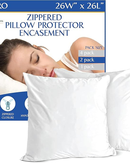 Euro Size Pillow Protectors (Set of 2) - European Square 26x26 Pillow Covers Waterproof Hypoallergenic Dust Proof Zippered Encasement