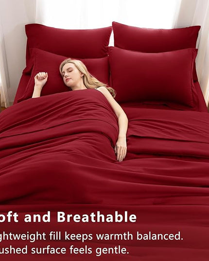 CozyLux Full Size Comforter Set Dark Red, 7 Pieces Bed in a Bag Full Comforter Set with Sheets, Bedding Set with Down Alternative Comforter, Fitted Sheets, Flat Sheets, Pillow Shams and Pillowcases