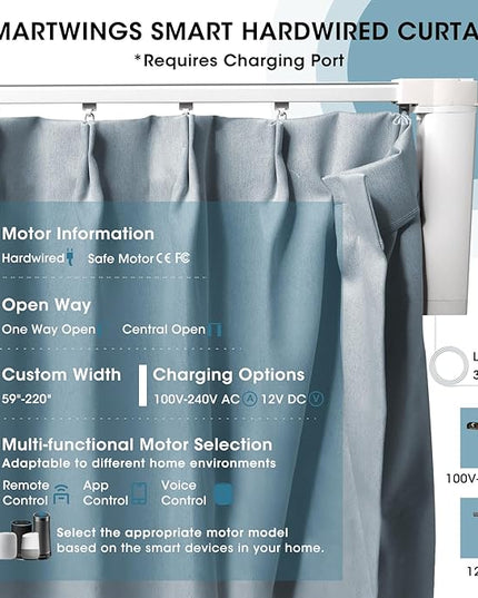 SmartWings Automatic Curtain Opener with Drapery, Motorized Vertical Blinds with Remote, Electric Closet Doors Sliding Panels Compatible with Alexa Google Homekit, 93% Blackout Greyish Blue