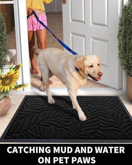 Yimobra Front Door Mat Outdoor Indoor, 29.5x17 All-Season Waterproof Door Mat Outside Entrance, All-Weather Non-Slip Outside Doormat for Garage Patio Entryway, Black